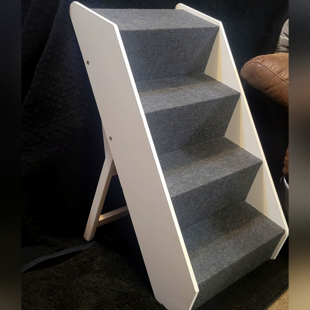 Wood Dog Stairs(painted White And Grey Carpet) High Beds Ramp Adjustmentlook